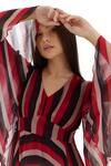 Buy_Koai_Red Chiffon V-neck Printed Stripe Flared Dress _Online_at_Aza_Fashions