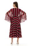 Shop_Koai_Red Chiffon V-neck Printed Stripe Flared Dress _at_Aza_Fashions