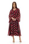 Koai_Red Chiffon V-neck Printed Stripe Flared Dress _at_Aza_Fashions