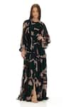 Shop_KoAi_Green Chiffon Printed Floral Round Pattern Tiered Shirt Dress _Online_at_Aza_Fashions