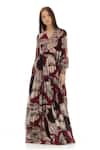 Shop_KoAi_Brown Chiffon Printed Floral V Neck Pattern Wrap Dress _Online_at_Aza_Fashions