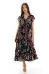 Buy_KoAi_Green Chiffon Printed Floral V Neck Pattern Ruffle Dress _at_Aza_Fashions