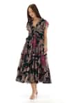 Shop_KoAi_Green Chiffon Printed Floral V Neck Pattern Ruffle Dress _Online_at_Aza_Fashions