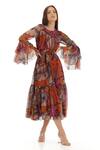 Buy_Koai_Orange Chiffon Round Neck Flared Floral Print Dress 