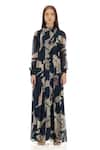 Buy_KoAi_Blue Chiffon Printed Floral Zero Neck Bishop Sleeves Shirt Dress _Online_at_Aza_Fashions