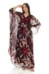 Buy_KoAi_Beige Chiffon Printed Floral V Neck Pattern Kaftan Dress _at_Aza_Fashions