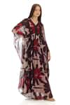 Buy_KoAi_Beige Chiffon Printed Floral V Neck Pattern Kaftan Dress _Online_at_Aza_Fashions