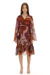 Koai_Orange Chiffon Ruffles V-neck Floral Print Wrap Dress _Online_at_Aza_Fashions