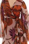 Buy_Koai_Orange Chiffon Ruffles V-neck Floral Print Wrap Dress _Online_at_Aza_Fashions