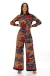 Koai_Beige Poplin Cotton Printed Floral Tropical Pant _at_Aza_Fashions