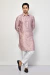 Buy_Arihant Rai Sinha_Pink Kurta Satin Printed Floret Shirt Set _at_Aza_Fashions