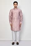 Buy_Arihant Rai Sinha_Pink Kurta Satin Printed Floret Shirt Set _Online_at_Aza_Fashions