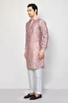 Arihant Rai Sinha_Pink Kurta Satin Printed Floret Shirt Set _at_Aza_Fashions