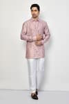 Buy_Arihant Rai Sinha_Pink Kurta Satin Printed Floret Short Set _at_Aza_Fashions