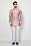 Buy_Arihant Rai Sinha_Pink Kurta Satin Printed Floret Short Set _Online_at_Aza_Fashions