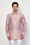 Shop_Arihant Rai Sinha_Pink Kurta Satin Printed Floret Short Set _Online_at_Aza_Fashions