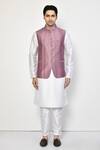 Buy_Arihant Rai Sinha_Purple Satin, Cotton Stripe Print Bundi Set_Online_at_Aza_Fashions
