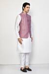 Buy_Arihant Rai Sinha_Purple Satin, Cotton Stripe Print Bundi Set
