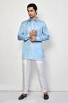 Buy_Arihant Rai Sinha_Blue Satin, Cotton Ogee Print Short Kurta Set _at_Aza_Fashions