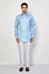 Buy_Arihant Rai Sinha_Blue Satin, Cotton Ogee Print Short Kurta Set _Online_at_Aza_Fashions