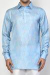 Shop_Arihant Rai Sinha_Blue Satin, Cotton Ogee Print Short Kurta Set _Online_at_Aza_Fashions