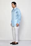 Arihant Rai Sinha_Blue Satin, Cotton Ogee Print Short Kurta Set _at_Aza_Fashions