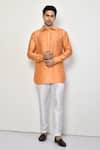 Buy_Arihant Rai Sinha_Orange Kurta Satin Textured Floral Pattern Short Set _at_Aza_Fashions