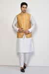 Buy_Arihant Rai Sinha_Yellow Silk, Cotton Striped Bundi Set _at_Aza_Fashions