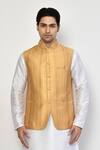 Shop_Arihant Rai Sinha_Yellow Silk, Cotton Striped Bundi Set _Online_at_Aza_Fashions