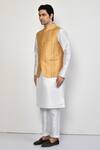 Arihant Rai Sinha_Yellow Silk, Cotton Striped Bundi Set _at_Aza_Fashions