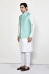 Arihant Rai Sinha_White Cotton, Silk Embroidery Checkered Pattern Bundi Set _at_Aza_Fashions