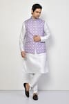 Buy_Arihant Rai Sinha_Purple Cotton Geometric Print Bundi Kurta Set_at_Aza_Fashions