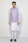Buy_Arihant Rai Sinha_Purple Cotton Geometric Print Bundi Kurta Set_Online_at_Aza_Fashions