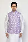 Shop_Arihant Rai Sinha_Purple Cotton Geometric Print Bundi Kurta Set_Online_at_Aza_Fashions