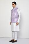 Arihant Rai Sinha_Purple Cotton Geometric Print Bundi Kurta Set_at_Aza_Fashions