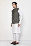 Arihant Rai Sinha_White Cotton Quatrefoil Print Bundi Kurta Set_at_Aza_Fashions