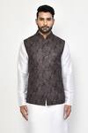 Shop_Arihant Rai Sinha_Black Cotton Paisley Print Bundi Set_Online_at_Aza_Fashions