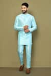 Buy_Arihant Rai Sinha_Blue Silk, Cotton Plain Short Kurta Set_at_Aza_Fashions