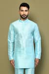 Buy_Arihant Rai Sinha_Blue Silk, Cotton Plain Short Kurta Set_Online_at_Aza_Fashions