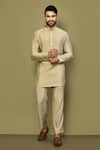 Buy_Arihant Rai Sinha_Beige Cotton Blend Plain Solid Short Kurta Set _at_Aza_Fashions