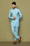 Buy_Arihant Rai Sinha_Blue Silk Plain Mandarin Collar Short Kurta Set _at_Aza_Fashions