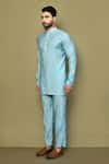 Arihant Rai Sinha_Blue Silk Plain Mandarin Collar Short Kurta Set _at_Aza_Fashions