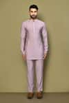 Shop_Arihant Rai Sinha_Purple Silk Plain Mandarin Collar Short Kurta Set _Online_at_Aza_Fashions