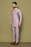 Arihant Rai Sinha_Purple Silk Plain Mandarin Collar Short Kurta Set _at_Aza_Fashions