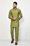 Buy_Arihant Rai Sinha_Green Silk Plain Mandarin Collar Short Kurta Set _at_Aza_Fashions