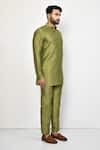 Buy_Arihant Rai Sinha_Green Silk Plain Mandarin Collar Short Kurta Set 