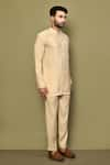 Buy_Arihant Rai Sinha_Gold Silk Plain Mandarin Collar Kurta Pant Set 