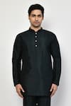 Buy_Arihant Rai Sinha_Black Silk Plain Full Sleeve Short Kurta Set _Online_at_Aza_Fashions