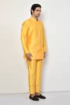 Buy_Arihant Rai Sinha_Yellow Silk Plain Mandarin Collar Short Kurta Pant Set 