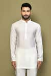 Buy_Arihant Rai Sinha_White Silk Plain Straight Short Kurta Pant Set _Online_at_Aza_Fashions